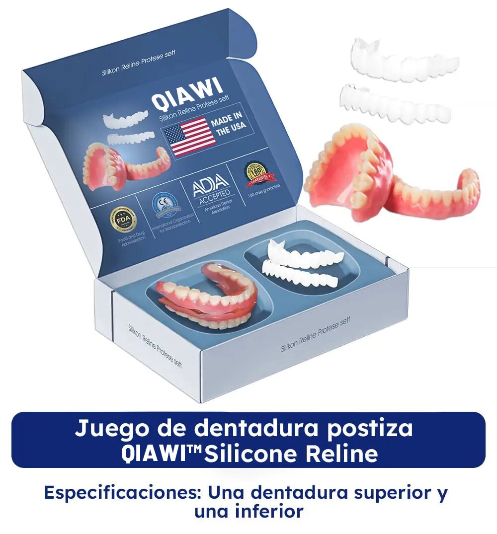 QlAWI-Premium CustomSilicone Denture Set DualCertification by theAmerican DentalAssociation(ADA)& theU.S. Food and DrugAdministration(FDA)
